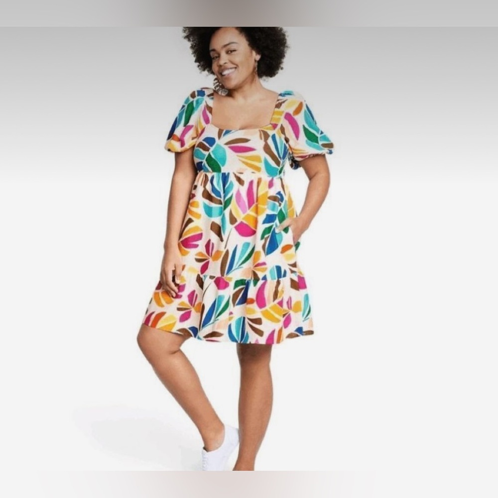 NEW!!! Tabitha Brown Botanical Floral Leaf Multicolor Dress